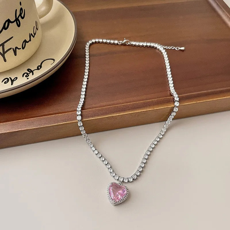 Pink Heart Pendant Necklace for Women